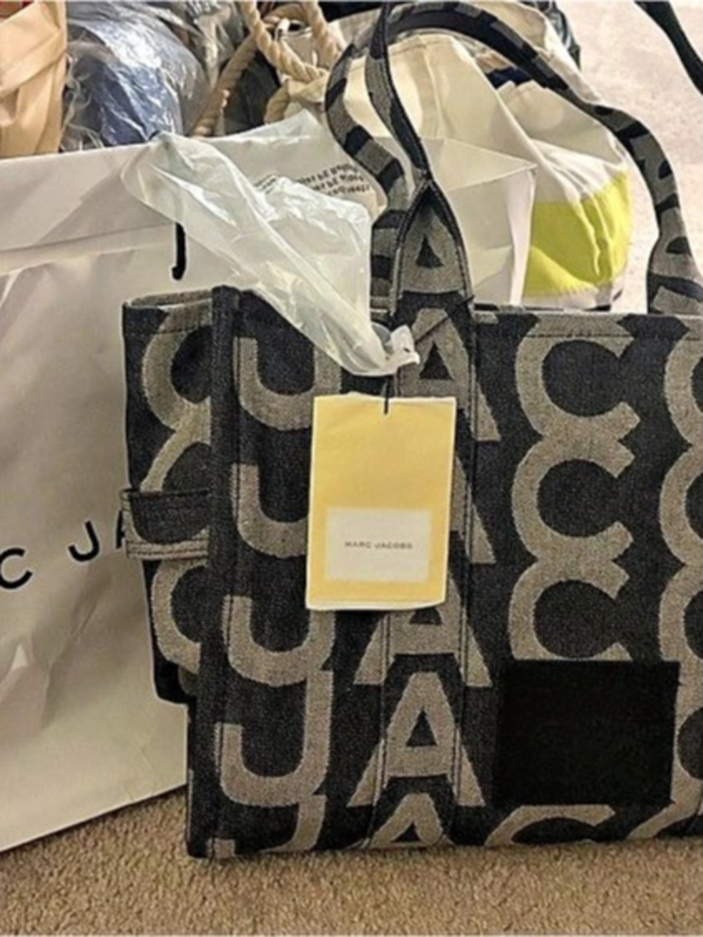 Marc Jacobs The Monogram Jacquard Large Tote Bag Black & Gray NWT